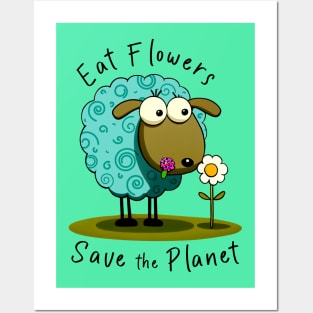 Funny Sheep Eats Flowers Posters and Art